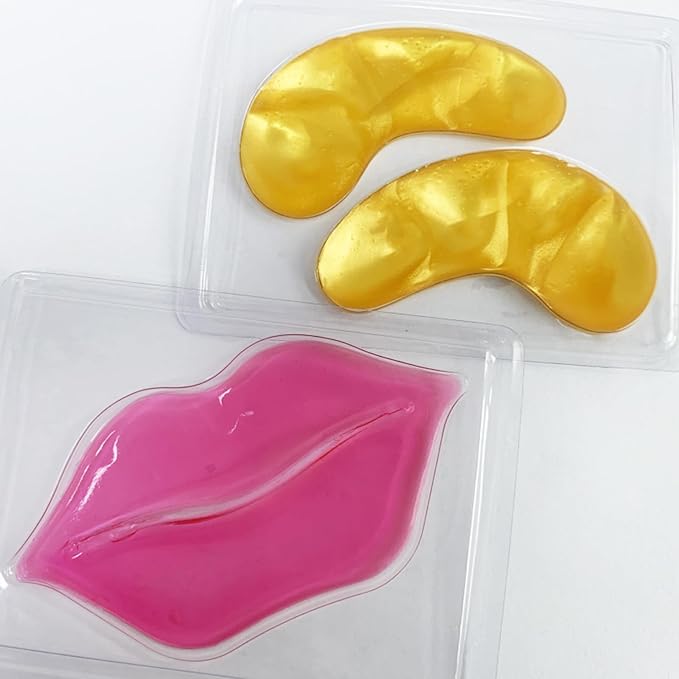 Jakuva 30 Pairs Lip Masks & Eye Masks,Gold Under Eye Patches for Puffy Eyes,Pink Lip Masks Skincare,Moisturizing Lip & Eye Skin,Anti-Aging,Reducing Fine Lines,Nourishing for Face Care