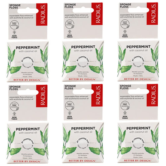 RADIUS Peppermint Dental Floss 55 Yards Vegan and Non-Toxic Oral Care Boost Total Tooth & Gum Protection Clear - Pack of 6