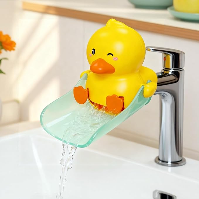 Skyroku Duck-Tastic Faucet Extender for Toddlers – Kicking Legs Fun! Splash-Proof & Easy Install Sink Extender for Kids (Yellow&Green)