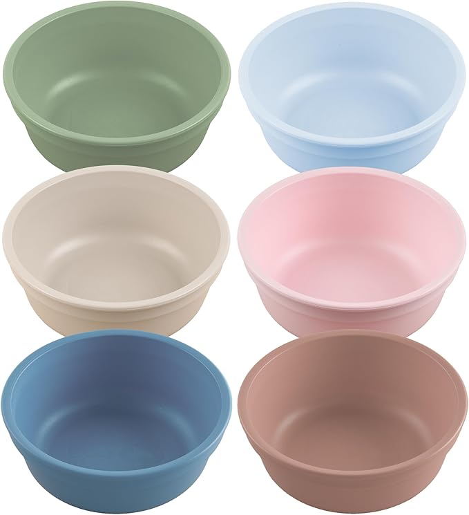 Re-Play 12 oz. Toddler Bowls Set of 6 - Kids Deep-Walled, Durable & Reusable Snack and Meal Bowls, Dishwasher & Microwave Safe, BPA-Free, Made in USA from Recycled Plastic, Meadow