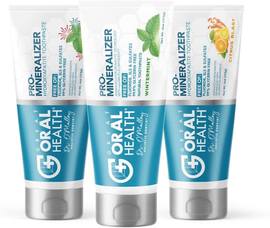 Nano hydroxyapatite Toothpaste Fluoride-Free Dentist Formulated Remineralizing Anti Cavity Enamel Support Sensitive Teeth Toothpaste Flavor Variation 3 Pack: Citrus Blast, Peppermint Wow, Wintermint