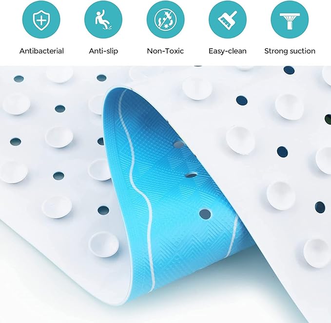 Bathtub Mat Non Slip Shower Mat for Kids Adults & Elderly 40X16 Inch Extra Long Anti Slip Bath Mats for tub Mat with Suction Cups and Drain Holes,Duck