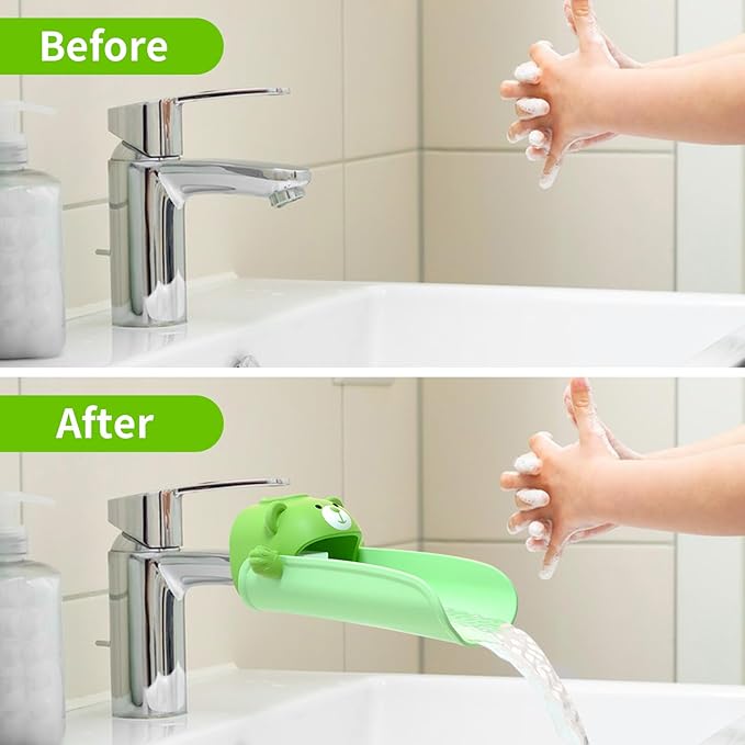 Skyroku Toddler Faucet Extender with Temperature Sensor – Safe Silicone & PP, Fits Most Bathroom & Kitchen Faucets, Easy Install, Water Temperature Warning – Ideal for Toddlers(Green)