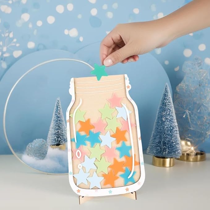 Star Reward Jar for Kids, Personalized Reward Jar for Students, Teachers & Parents, Positive Behavior Chart System with 25 Colorful Stars, Magnetic Incentive Jar for Fridge, Board, Classroom or Home