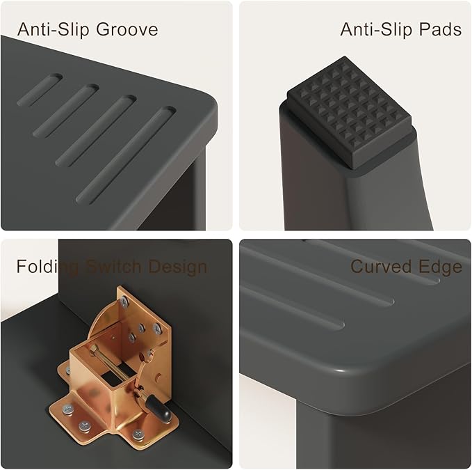 Set of 2 Foldable Toilet Stool, 7 Inch Poop Squatting Stool for Adults, Potty Bathroom Stool Portable for Travel, Bamboo Wood Toilet Stools for Pooping, Black