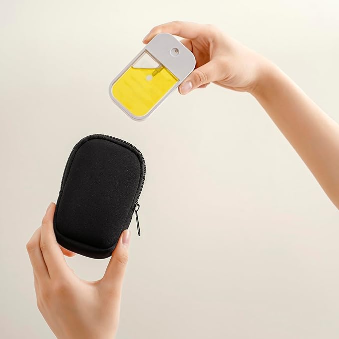 2Pcs Small Makeup Bag, Mini Portable Travel Cosmetic Bag, Soft Neoprene Makeup Pouch with Zipper, Fashion Accessory with Snap Hook, Cute Coin Purse Lipstick Cosmetic Travel Organizer(Black+ Green)