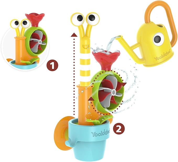 Yookidoo Toddler Baby Bath Toy (Ages 1-3) Garden Adventure Set Bundle: Snail & Flower with Watering Can (Mold Free) Attach to Any Tub or Shower Fun for Bath Time - Great for Boys , Girls , & Kids