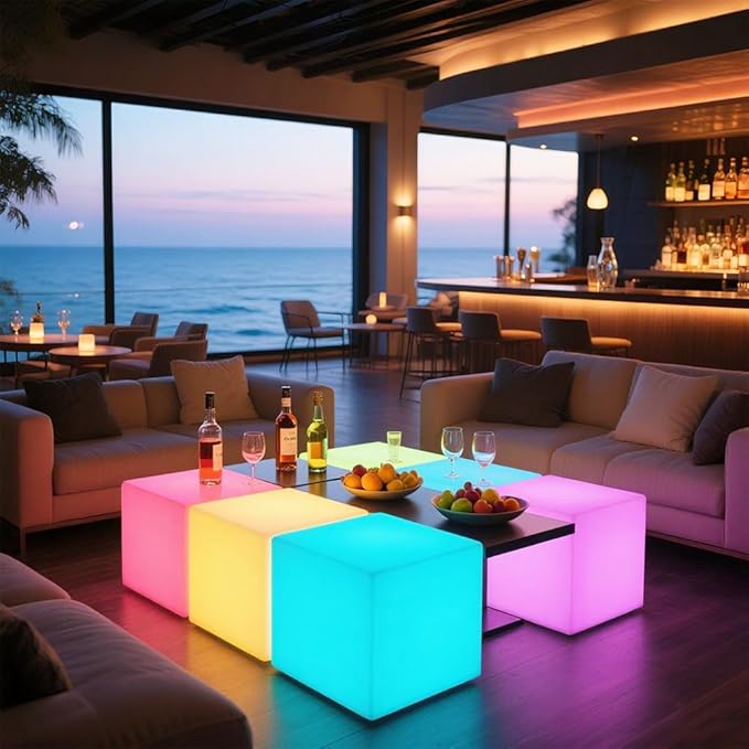 16'' Cordless LED Cube Chair Light, LED Cube Seat for Adult Kid, RGB Color Changing Waterproof Glowing Chair w/Remote, Rechargeable Night Light Mood Lamp Decorative Lights for Home Patio Garden Party