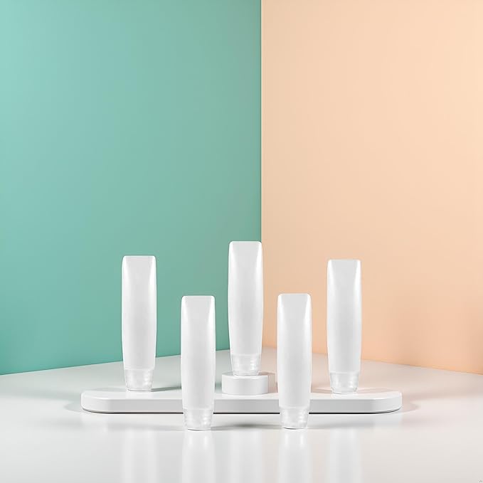5 Pcs White 1 oz Travel Bottles Empty Refillable Toothpaste Tubes Containers Small Mini Size Squeeze Dispensers, Pump Dispensers Refillable Containers