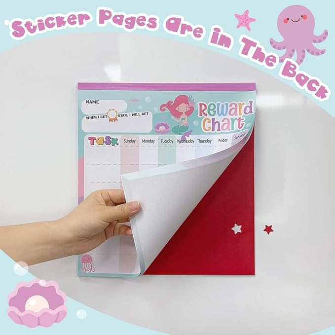Reward Chart for Kids – Mermaid Magnetic Kids Behavior Chart, Pad with 26 Chore Charts, 1920 Star Stickers, 36 Incentive Stickers, Responsibility Chart for Kids Girls Toddlers - Kids Chore Chart