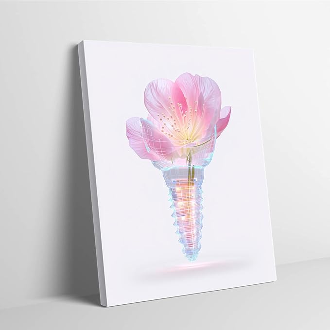 SchindlerBang Teeth Anatomy Wall Decor,Floral Implant Holographic Art,Dental Clinic Illustration,Contemporary Office Display,16x24inch Framed Print Ready to Hang