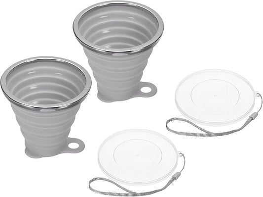 PATIKIL Collapsible Travel Cup, 2 Pack 270mL Travel Folding Cup with Lid Silicone Portable Drinking Cup for Traveling Camping, Gray