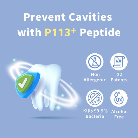 Mouth Spray for Kids, Toddler Toothpaste Helper, Fluoride Free Baby Toothpaste Cavity Protection, Oral Care with Natural P113+ Antibacterial Peptide - for Newborns to Age 12 (Blueberry)