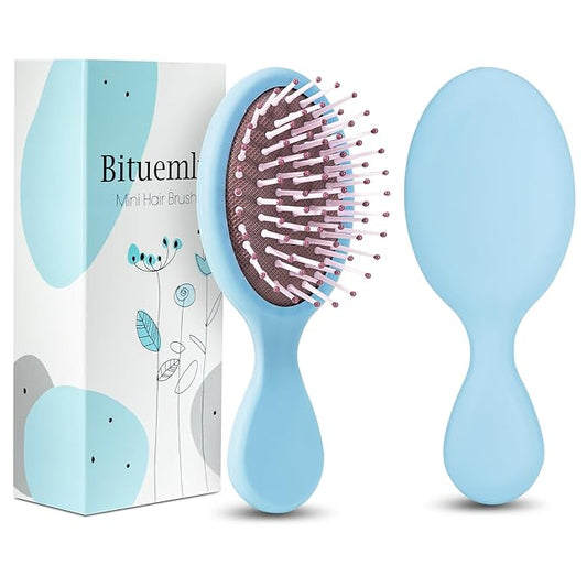 Hair Brush, Mini Detangling Hairbrush for Dry and Wet Hair, Small Size Travel Detangler Brush for Girls Boys Kids Women Men for All Hair Types (Bluish)