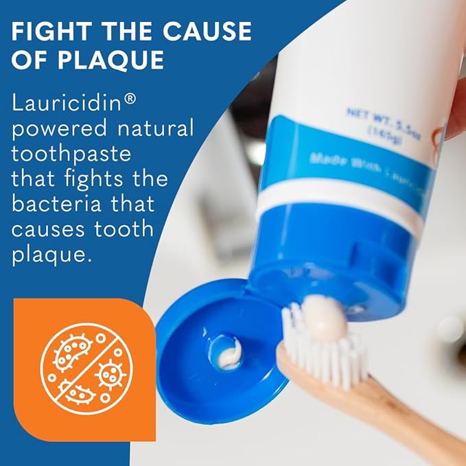 Lauricidin All-Natural Toothpaste - Plant-Based, Fluoride-Free, SLS-Free Made with The Power of Lauricidin for Superior Cleaning and Natural Whitening- Large 5.5 oz Tube