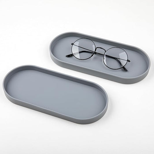 Lazy K Silicone Tray - Small Vanity Tray Organizer - Spoon Rest Holder - Multi-Purpose Modern Kitchen Sink, Bathroom, Counter Organizer (Light Grey)