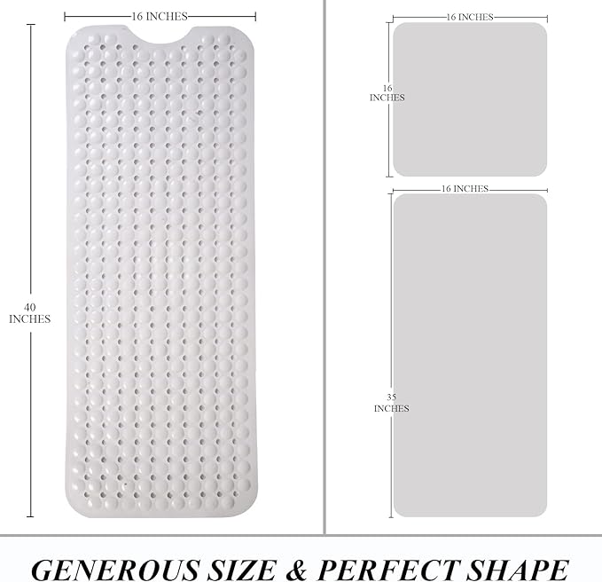 Sheepping Baby Bath Mat Non Slip Extra Long Bathtub Mat for Kids 40 X 16 Inch - Eco Friendly Bath Tub Mat with 310 Big Suction Cups,Machine Washable Shower Mat (Khaki)