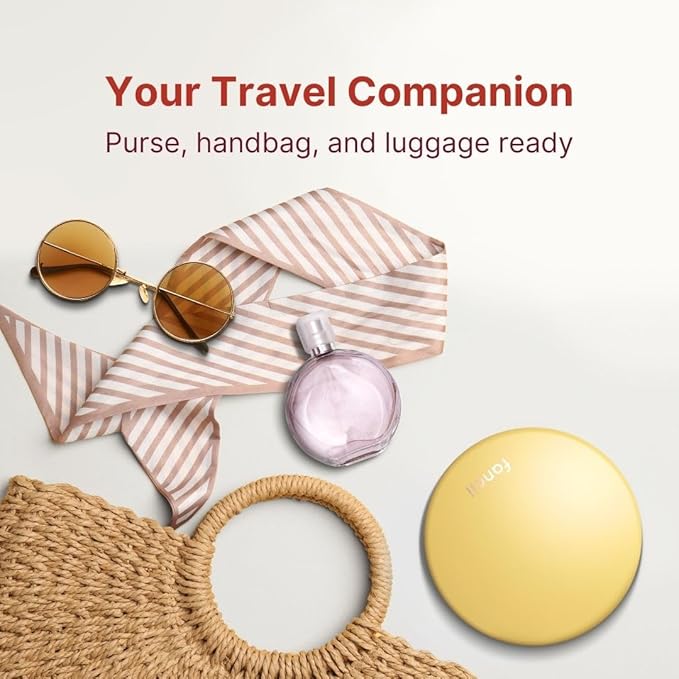 Fancii Taylor Travel Makeup Mirror with LED Light, Rechargeable, 10x /1x Magnifying, Tru-Glow Lighting System, XL Large 5” Wide | Compact Mirror for Purses (Marigold)