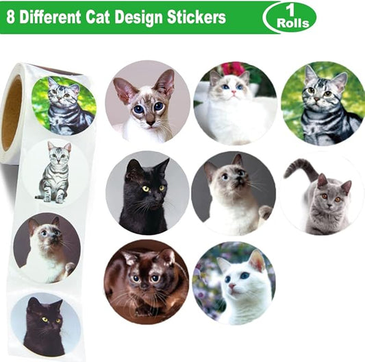 1.5" Cat Stickers for Kids Teachers, 500 Pcs Cat Kitten Stickers for Toddlers Birthday Party, School Reward, Giveaways