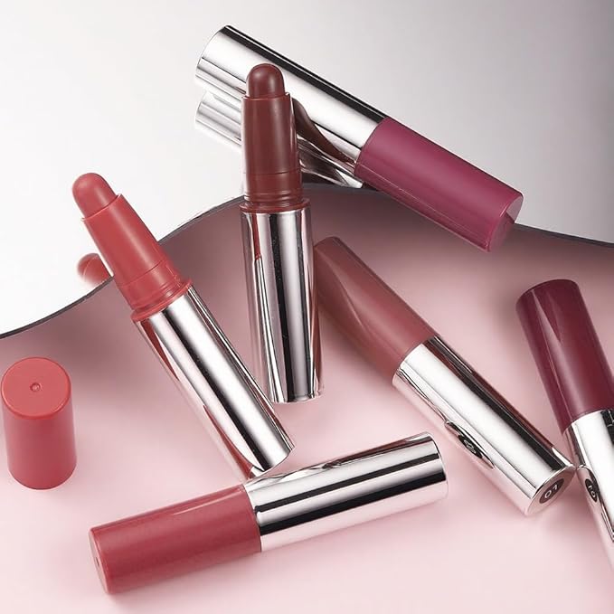 2Pcs Matte Lipstick Crayon - High Pigment Creamy Formula, Waterproof Long Lasting, Smooth Glide Application, Non-Sticklipstick, Ultra Thin Lightweight, Velvet Matte Lip Feel for Women 02#+04#