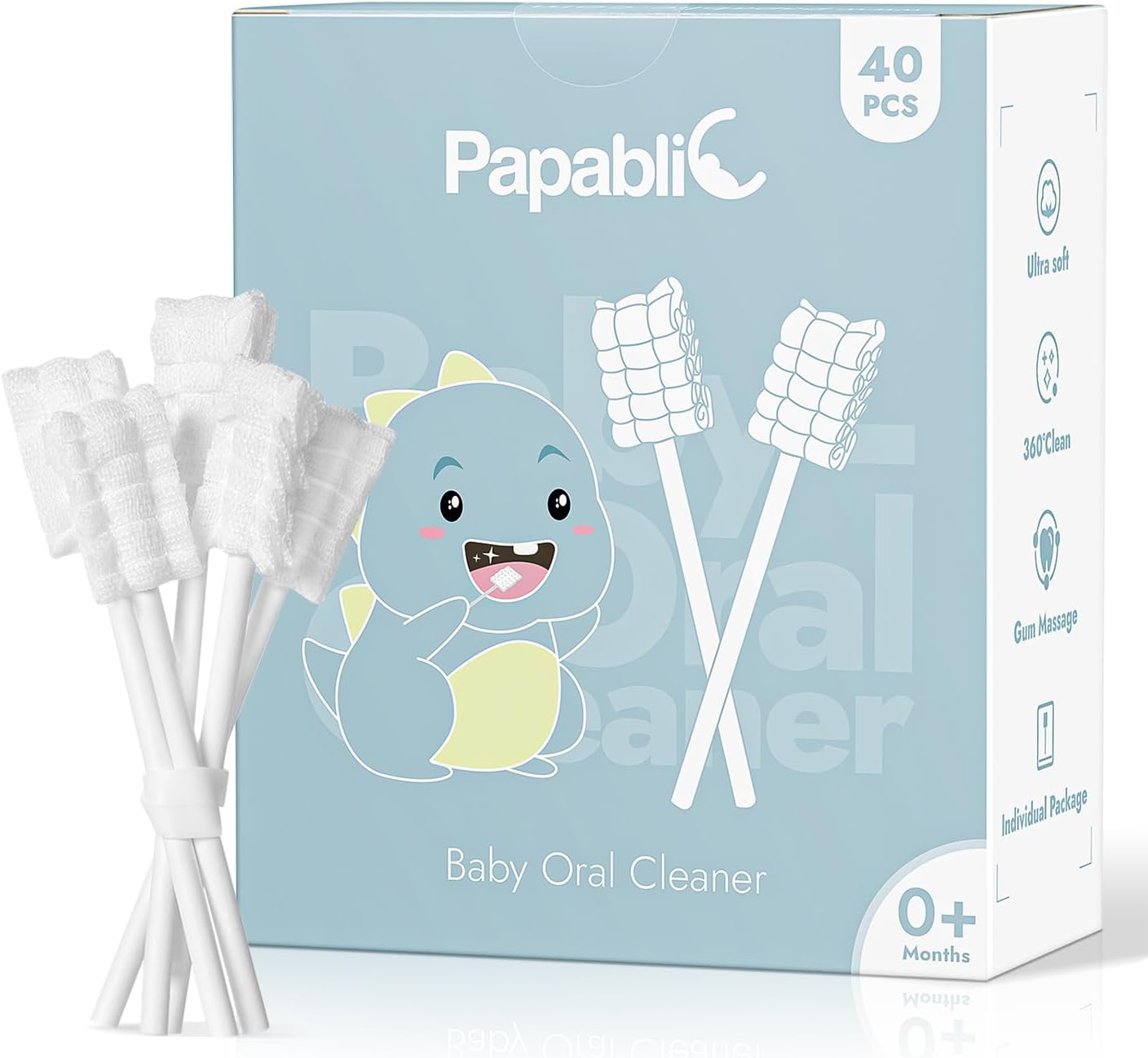 Papablic Baby Tongue Cleaner, Baby Oral Cleaner, Disposable Infant Mouth Cleaner Newborn, Upgrade Gum Cleaner with Paper Handle or Infants Ages 0-2 Years, 40 Pack