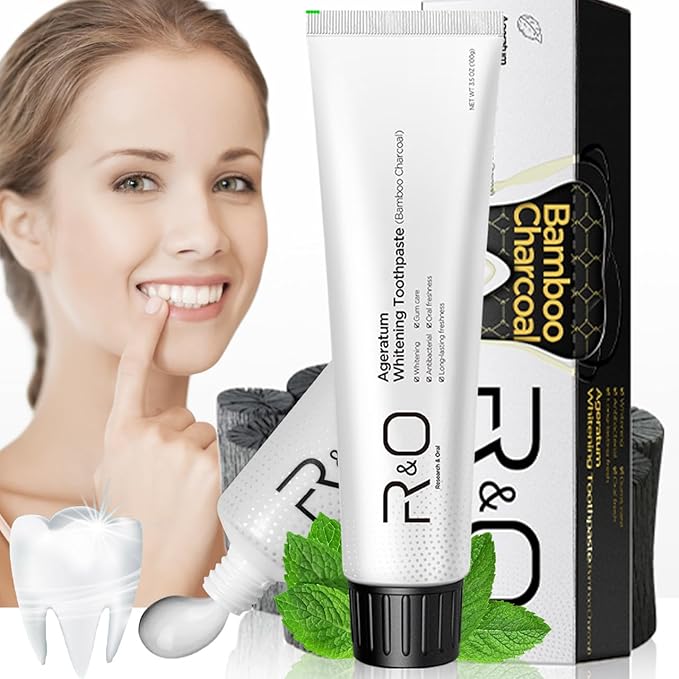 R&O Ageratum Whitening Toothpaste with Bamboo Charcoal, 3.53 oz - Removes Stubborn Stains, Great for Teeth Whitening, Reduces Plaque, Promotes Oral Health with Long - Lasting Fresh Breath (2 Tubes)
