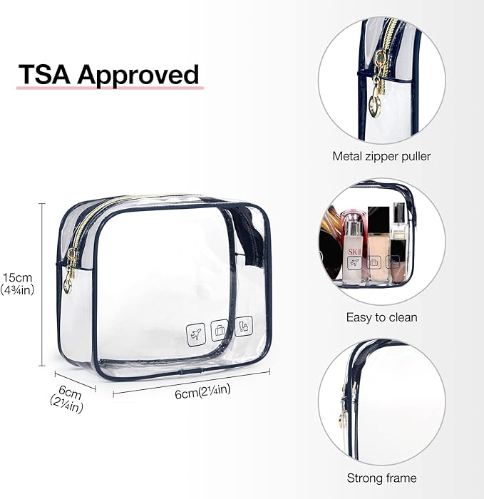 BAGSMART Toiletry Bag Hanging Travel Makeup Organizer with TSA Approved Transparent Cosmetic Bag Makeup Bag for Full Sized Toiletries, Large-Navy