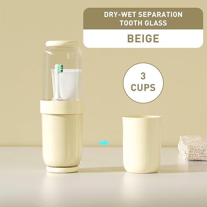 Toothbrush Cup with Cover, Travel Toothbrush Case Portable Toothbrush Holder for Traveling Business Camping School Bathroom (Beige)