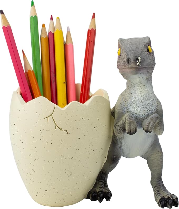 FlidRunest Dinosaur Kids Toothbrush Holder Tooth Brush Organizer for Bathroom - Sturdy Resin Dino Tooth Brush Holder - Easy to Clean - Dinosaur Bathroom Decor for Birthday, Children's Day-Grey