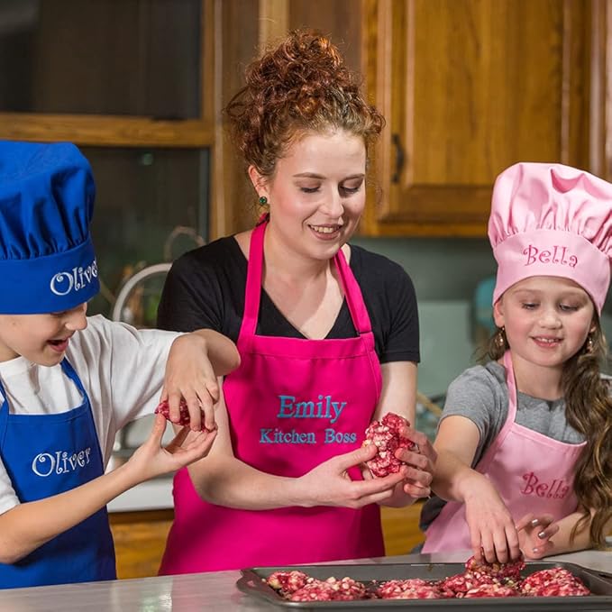 Personalized Embroidered Made In The USA - Add A Name Child Apron and Hat Set - Toddlers & Kids Sizes…