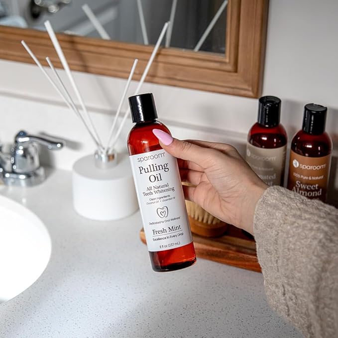 SpaRoom Oil Pulling for Teeth and Gums – Coconut Oil Pulling for Teeth with Tongue Scraper, Fresh Mint Flavor, Natural Mouthwash Alternative for Gum Health, Oral Hygiene, and Breath Support, 8 fl oz