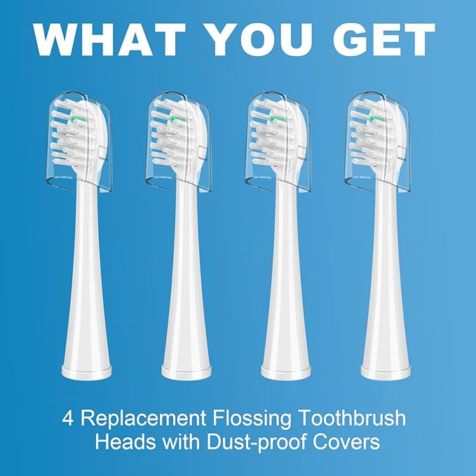 Replacement Brush Heads for WaterPik Sonic-Fusion 2.0 Flossing Toothbrush (SF-03/SF-04) and Sonic-Fusion Flossing Toothbrush (SF-01/SF-02),4 Count White with Covers