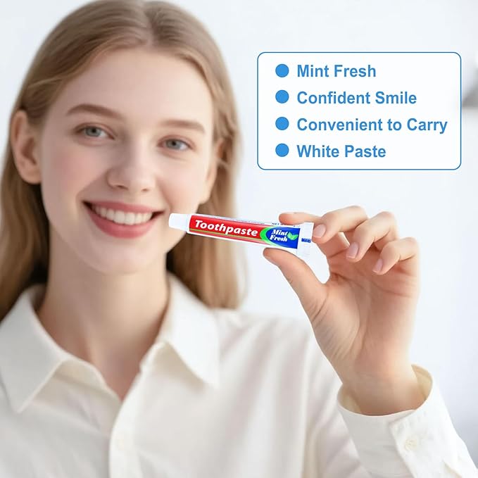 10 Tubes Bulk Travel Size Mini Toothpaste, 0.35 oz Disposable Mint Flavor Pocket Teeth Paste Small Essential Toothpaste for Travel, Home/Hotel/Guests/Charity/Homeless/Camping Oral Care (Single Use)
