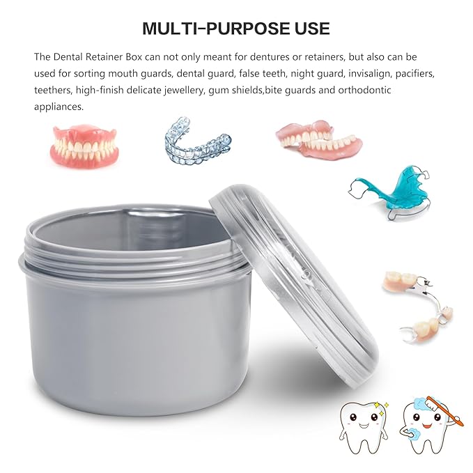 Large Denture Bath Cup No Leak Denture Case Retainer Cleaner Case Complete Cleaning Care Denture Clear and Retainer Denture Holder for Soaking (grey)