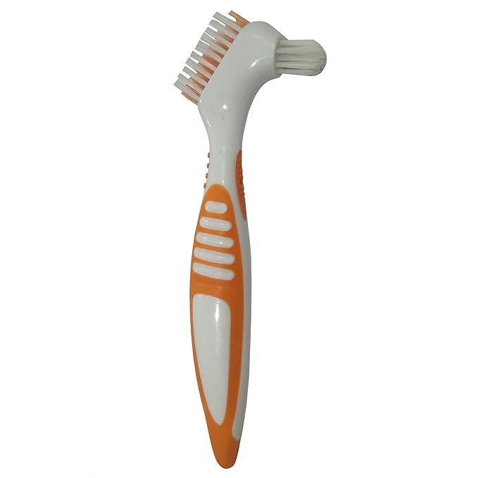 Gus Craft 2-Pack Denture Cleaning Brush Set- Premium Hygiene Denture Cleaner Set for Denture Care- Top Denture Cleanser Tool w/ Multi-Layered Bristles & Ergonomic Rubber Handle (Blue and Orange)