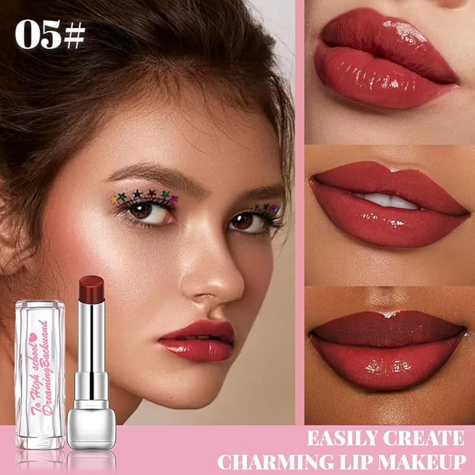 Plumper Moisturizing Butter Lipstick for Women, Natural Tinted Lip Balm Shine Nourishing Hydrating Lip Gloss Stain for Dry Lips, Lightweight Lip Liner Care Makeup, Vegan, 2Pc Rose Red & Plum