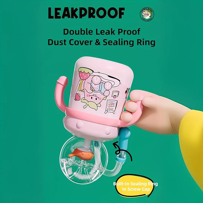 Drinking Cup With Whale Squirt, Weighted Sippy Cups With Adjustable Straps, 300ml Whale Water Cups With Silicone Soft Tip, Portable Leak Proof Straw Sippy Cup For Kids (D-Pink)