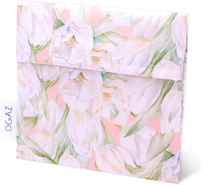 DGAZ Sanitary Napkin Storage Bag, Period Bag for Teen Aged Girls, Portable Period Bag for Panty Liners/Menstrual Cup/Small Tampons，Mini Makeup Bag for Purse(French Tulips)