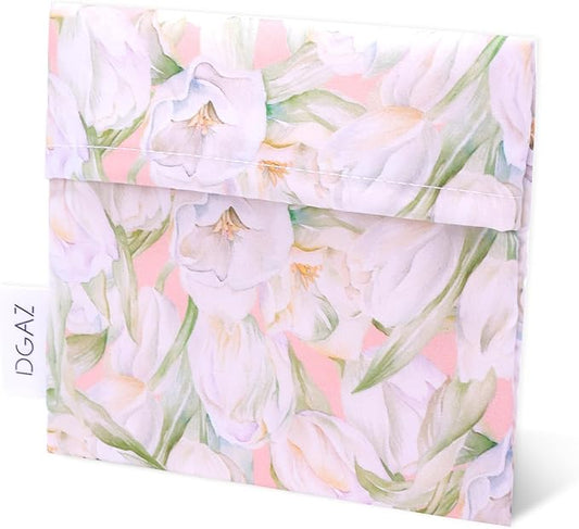 DGAZ Sanitary Napkin Storage Bag, Period Bag for Teen Aged Girls, Portable Period Bag for Panty Liners/Menstrual Cup/Small Tampons，Mini Makeup Bag for Purse(French Tulips)