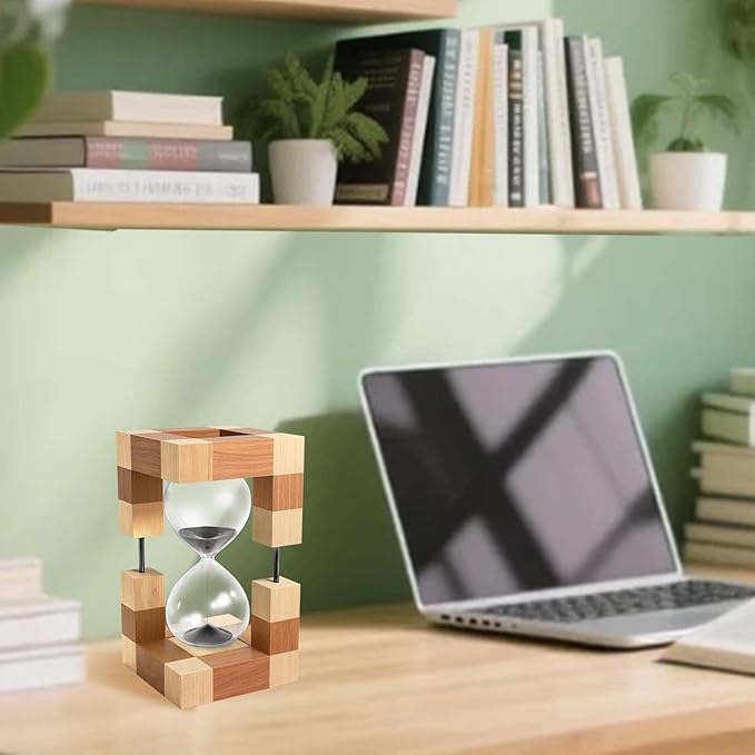 Sand Timer 60 Minute, Large Wooden Hourglass, 60 Min Wood Sand Clock Hour Glass, Reloj De Arena, Decorative Sandglass, Classrom,Office,Cooking, Black Sand