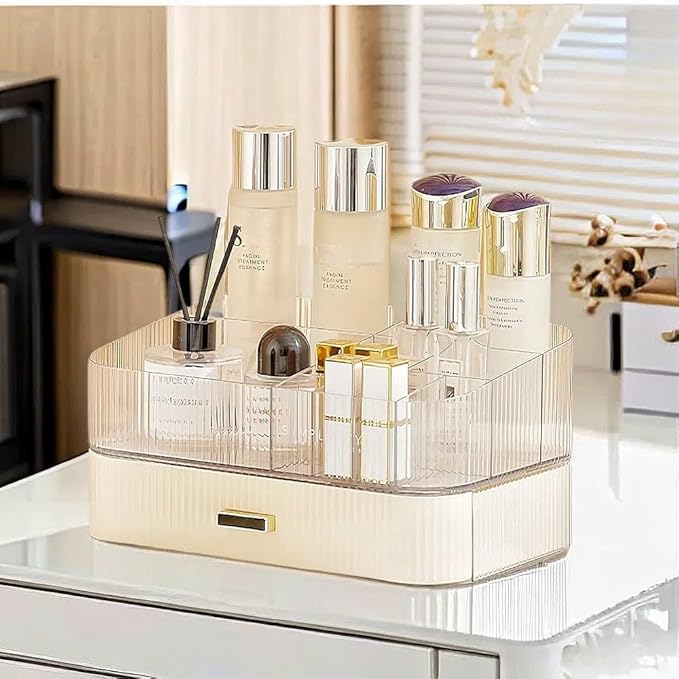 Makeup Organizer with Drawers Stackable Skincare Cosmetic Makeup organization for vanit Bathroom Desk Countertop (Cream)