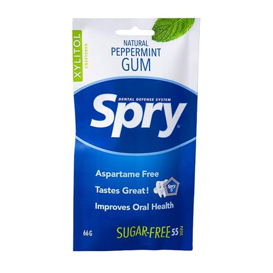 Spry On The Go Fresh Natural Xylitol Chewing Gum Dental Defense System - Aspartame-Free, Sugar-Free, Non-GMO (Peppermint, 55 Count - Pack of 1)