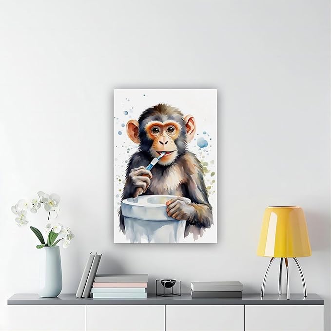KIPNG Cheerful Monkey Hygiene_ Work of A Playful Dental Routine Poster Canvas Poster Bedroom Sports Landscape Office Room Gift Unframe-style20x30inch(50x75cm)