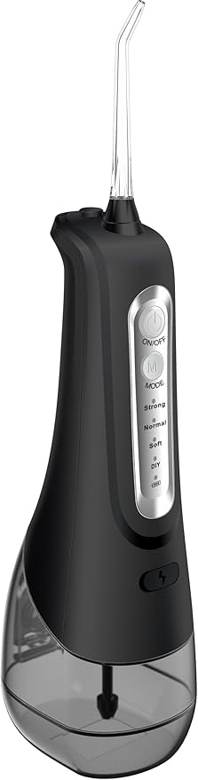 Cordless Water Flosser Oral Irrigator, 10oz Tank 4 Modes 1800 Pulses/Min IPX7 Waterproof, for Braces Care & Sensitive Gums, 4 Jet Tips Type-C Charging (Black)