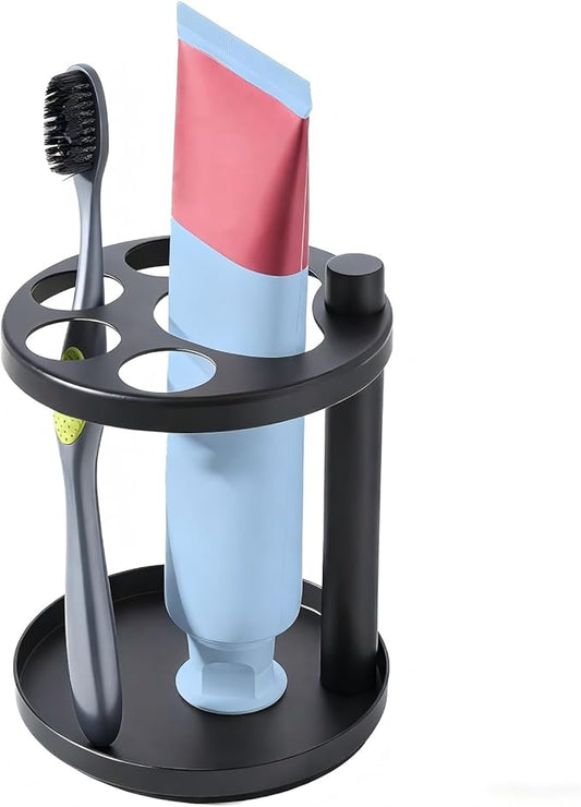 Toothbrush Holders – Stainless Steel Bathroom Toothbrush Holder Stand,Ventilated Organizer with Slots for Electric Toothbrushes,Toothpaste,Razors,and Combs (Black)