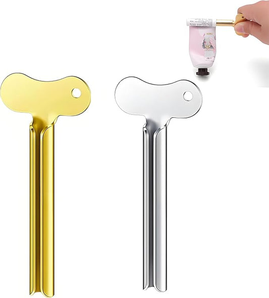 2 Pack Metal Tube Squeezer Keys – Stainless Steel Toothpaste Squeezer Roller for Toothpaste, Hair Dye, Paint, Cream, Gel – Durable Tube Wringer Dispenser Tool for Daily Use (Silver and Gold)