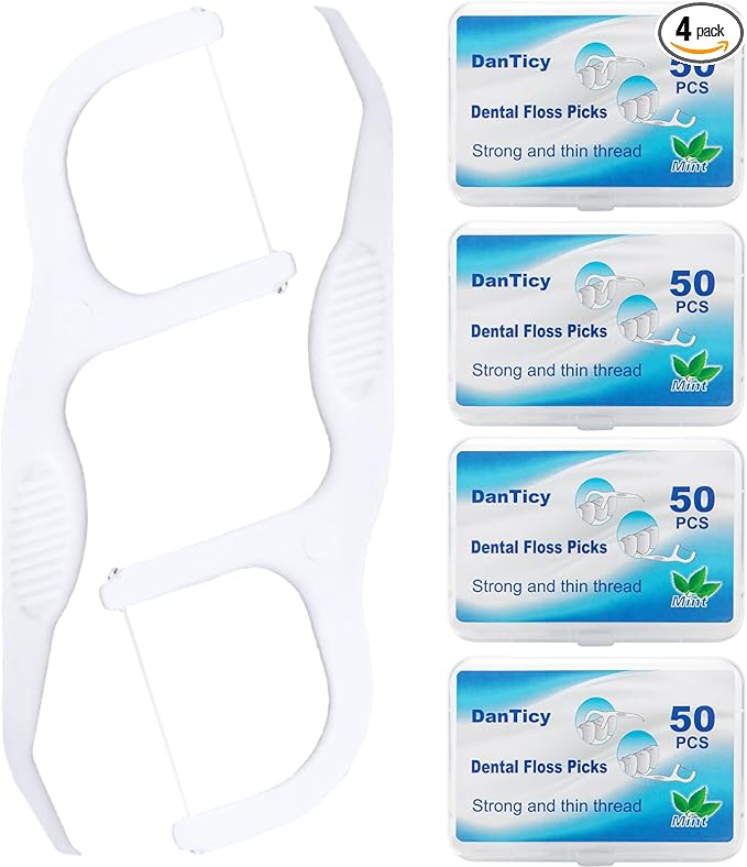 Extra Strong Dental Floss Picks | Professional Clean Flosser Picks | Toothpicks for Adults | Easy Grip Handle | Fresh Mint, 50 Count 4 Pack
