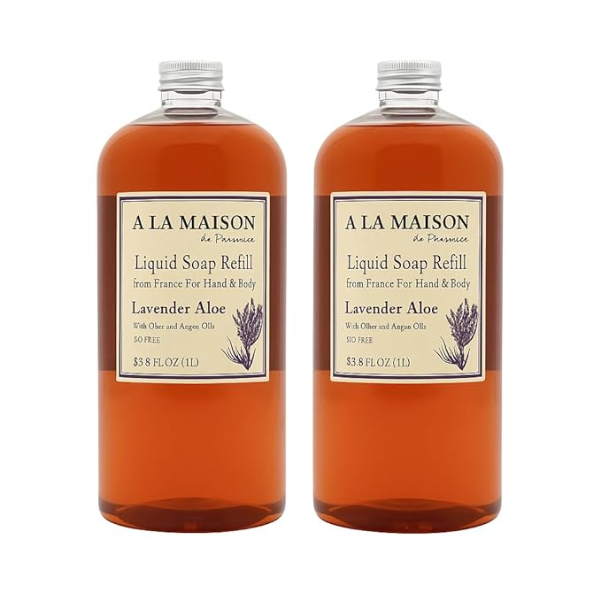 A LA MAISON Lavender Aloe Natural Hand Wash Made with Essential Oils - Biodegradable, Plant-Based, Vegan, Cruelty-Free 33.8 Fl Oz Refill Bottles, 2 Pack