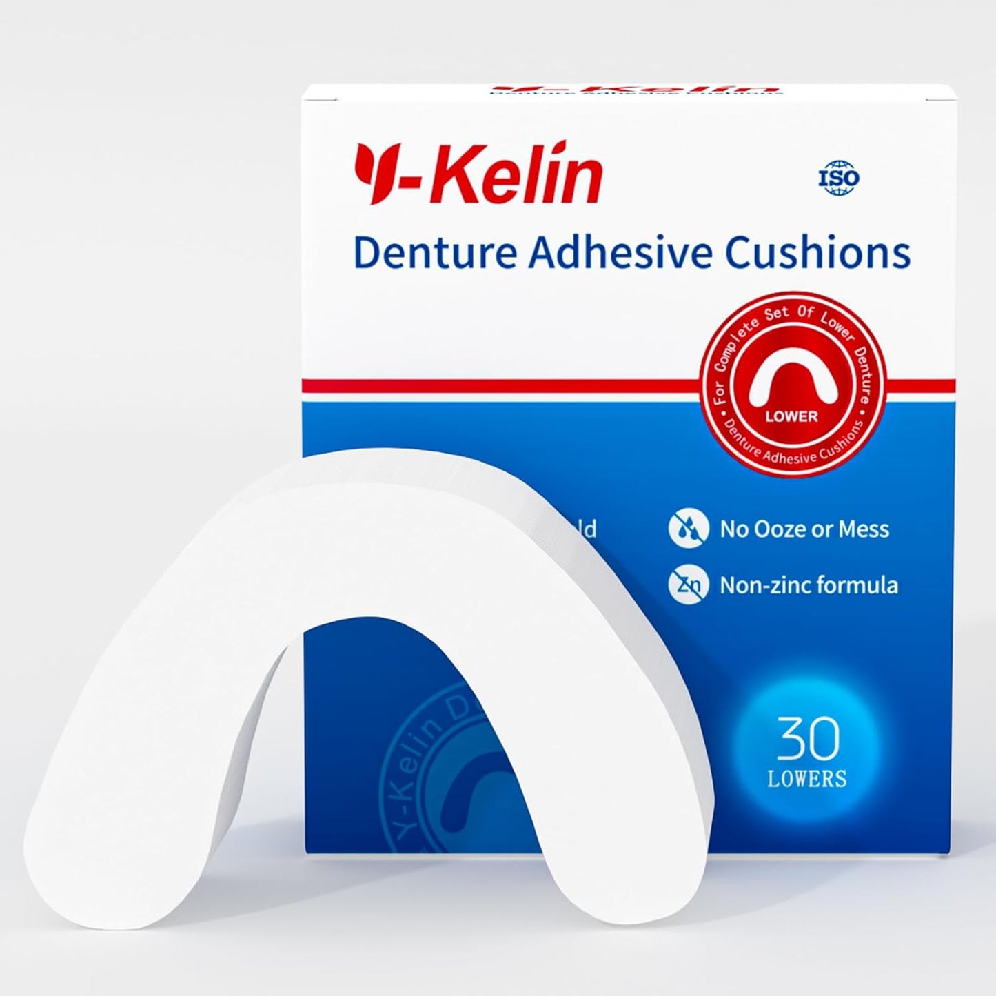Y-Kelin Lower Denture Adhesive Cushions, Adhesive-Free Denture Pads for Sore Gums, 30 Strips