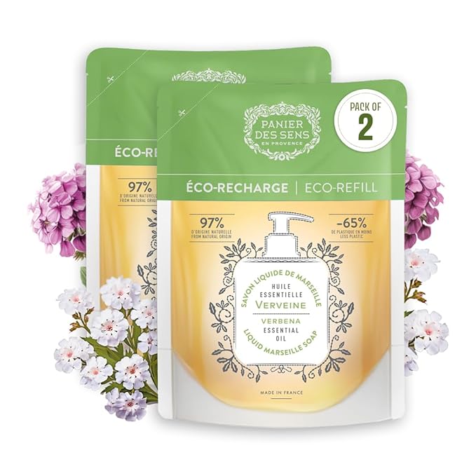 Panier des Sens - Liquid Hand Soap Refills - Verbena Foaming Hand Soap Refill - French Moisturizing Hand Wash with Coconut Oil - Kitchen & Bathroom- 97% Natural - 34 Fl.oz